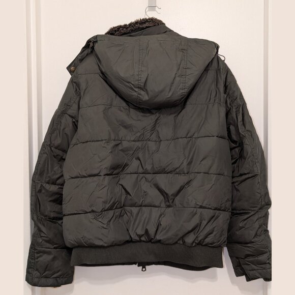 Tommy Hilfiger Puffer Bomber Jacket with Faux Fur Collar and Removable Hood, L - Picture 3 of 3
